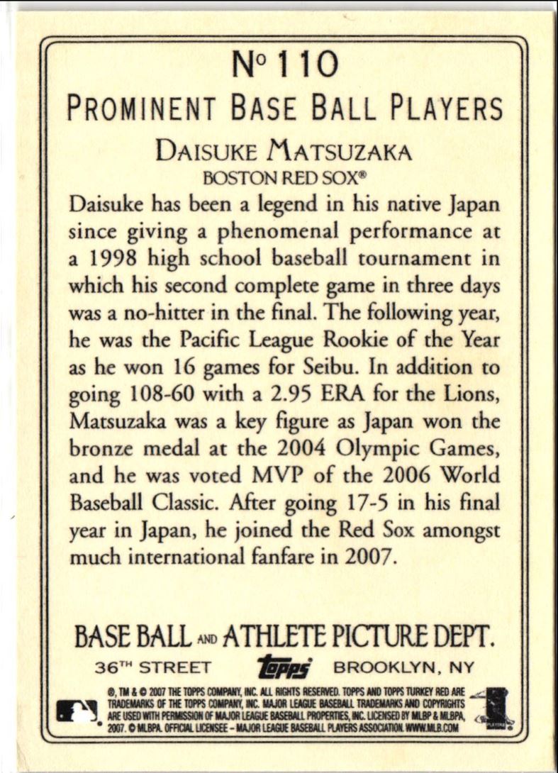 2007 Topps Turkey Red Daisuke Matsuzaka