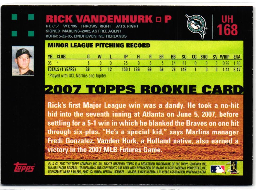 2007 Topps Updates & Highlights Red Back Rick Vanden Hurk