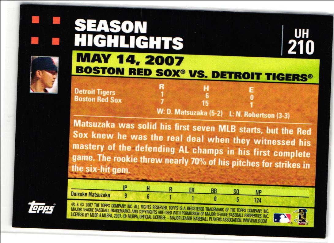 2007 Topps Updates & Highlights Daisuke Matsuzaka