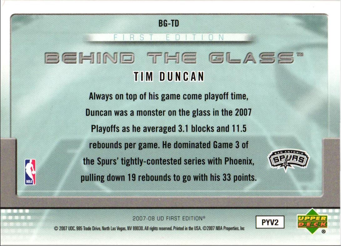 2007 Upper Deck First Edition Behind the Glass Tim Duncan