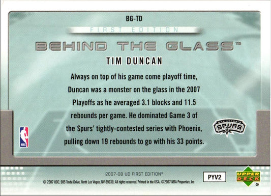 2007 Upper Deck First Edition Behind the Glass Tim Duncan