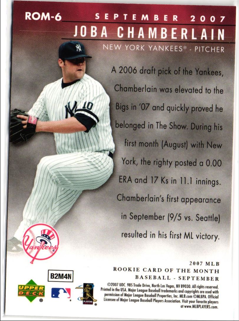 2007 Upper Deck MLB Rookie Card of the Month Joba Chamberlain