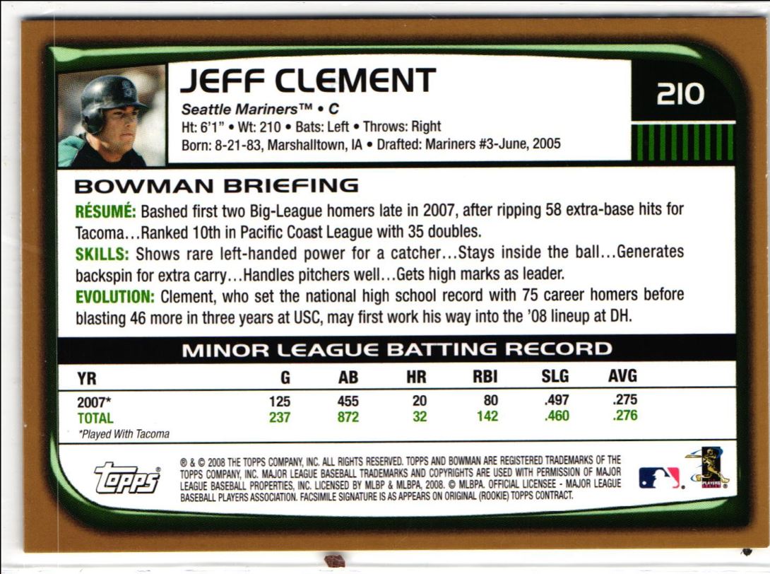 2008 Bowman Jeff Clement