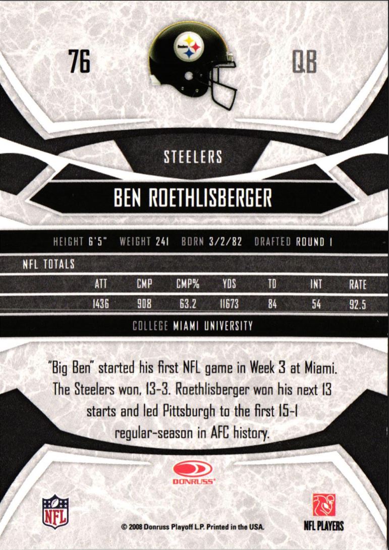 2008 Donruss Gridiron Gear Ben Roethlisberger