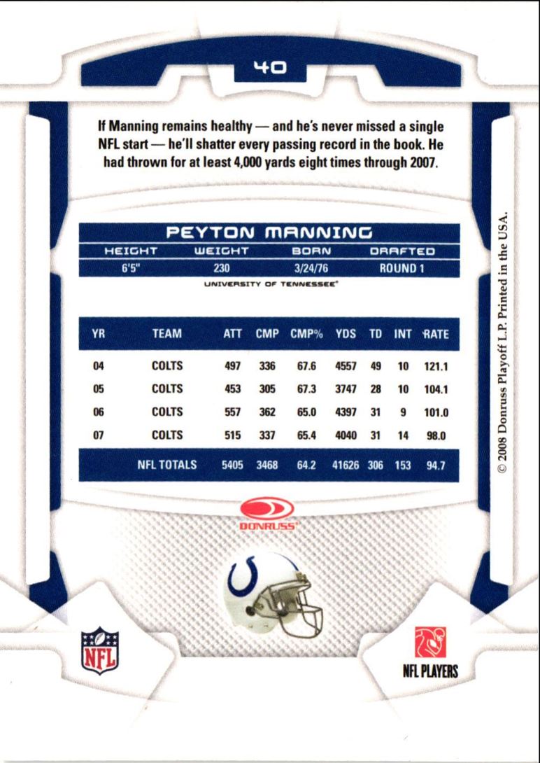 2008 Leaf Rookies & Stars Longevity Peyton Manning