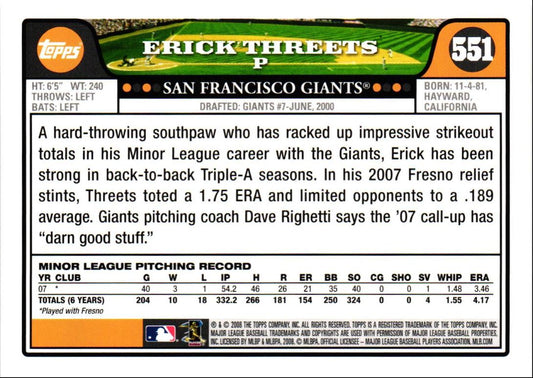 2008 Topps Erick Threets