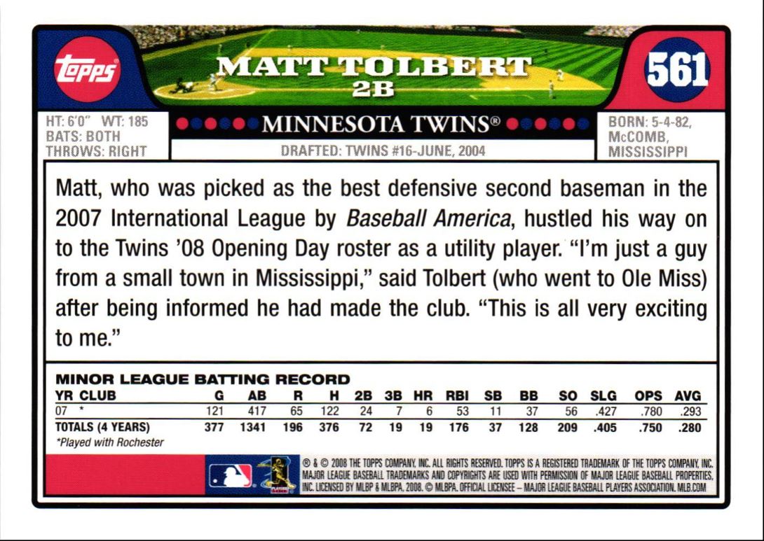 2008 Topps Matt Tolbert