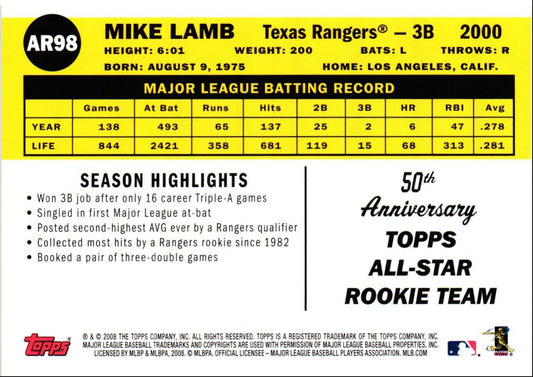 2008 Topps All-Rookie Team 50th Anniversary Mike Lamb