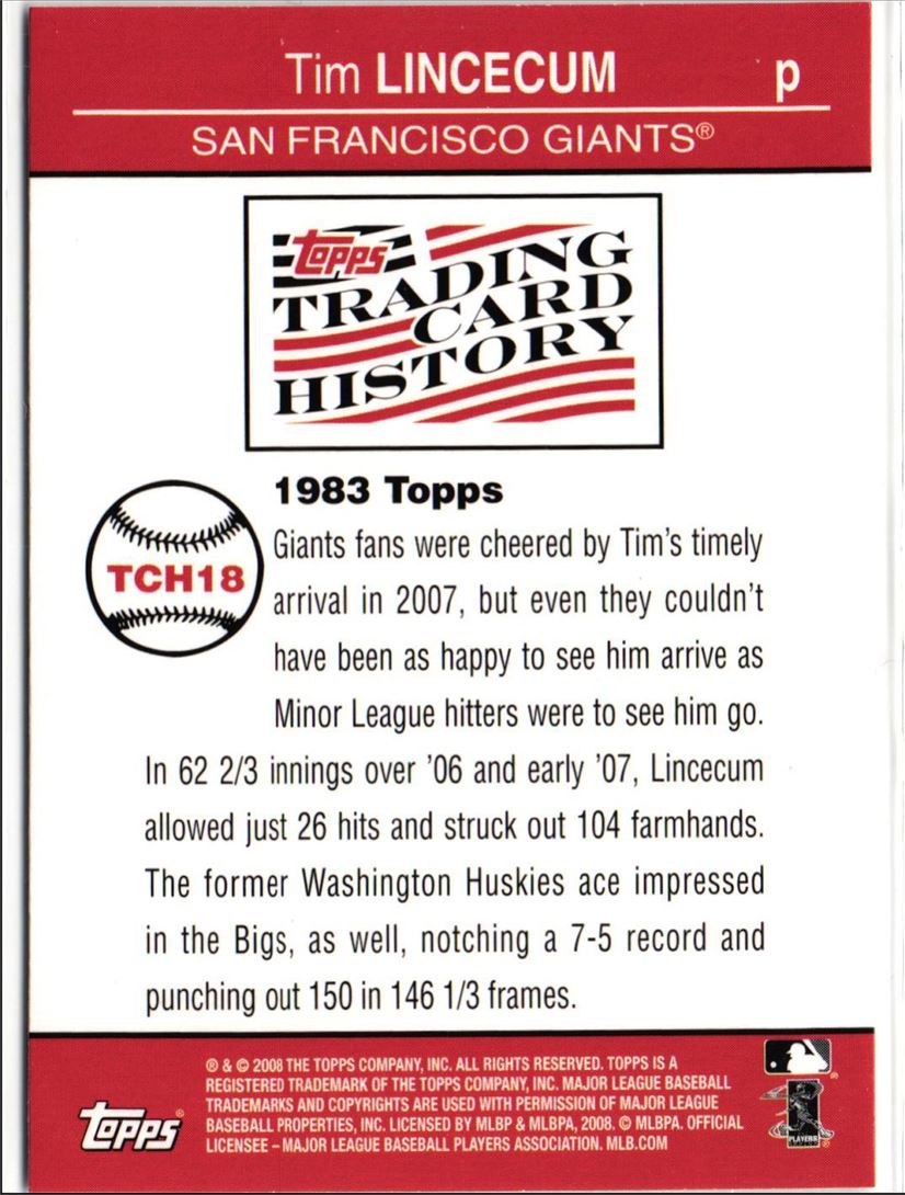 2008 Topps Trading Card History Tim Lincecum