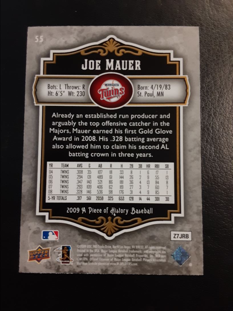 2008 Upper Deck A Piece of History Joe Mauer