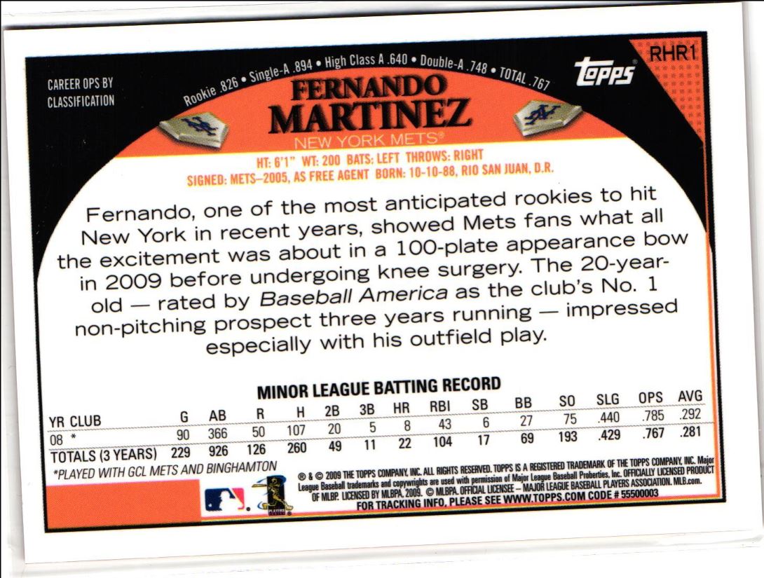 2009 Topps Red Hot Rookie Redemption Fernando Martinez