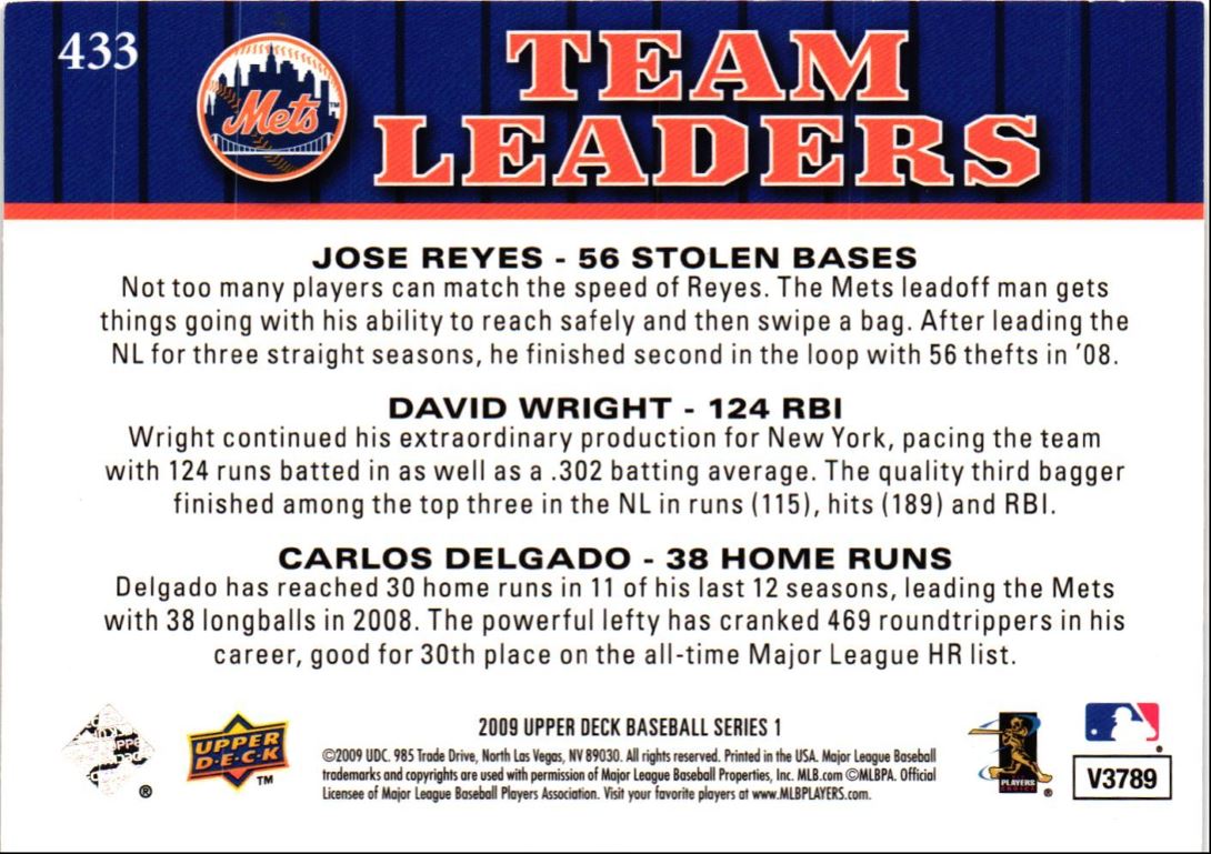 2009 Upper Deck Jose Reyes/David Wright/Carlos Delgado