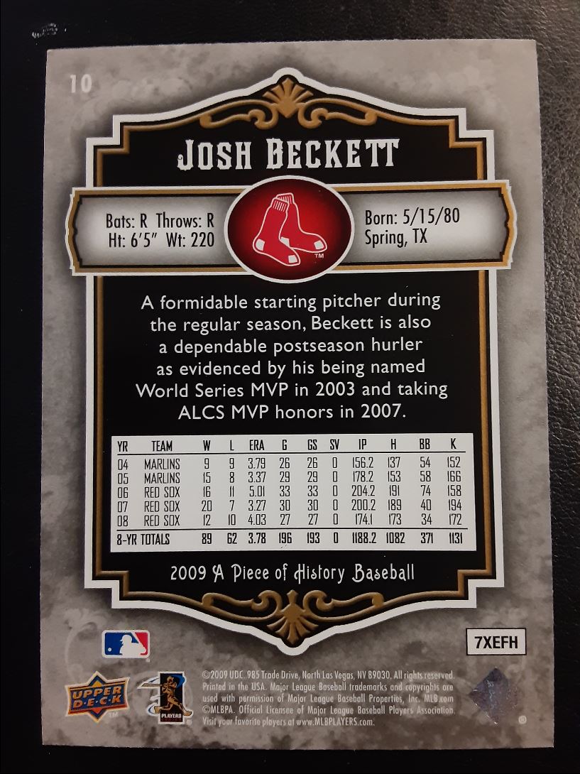 2009 Upper Deck A Piece of History Josh Beckett