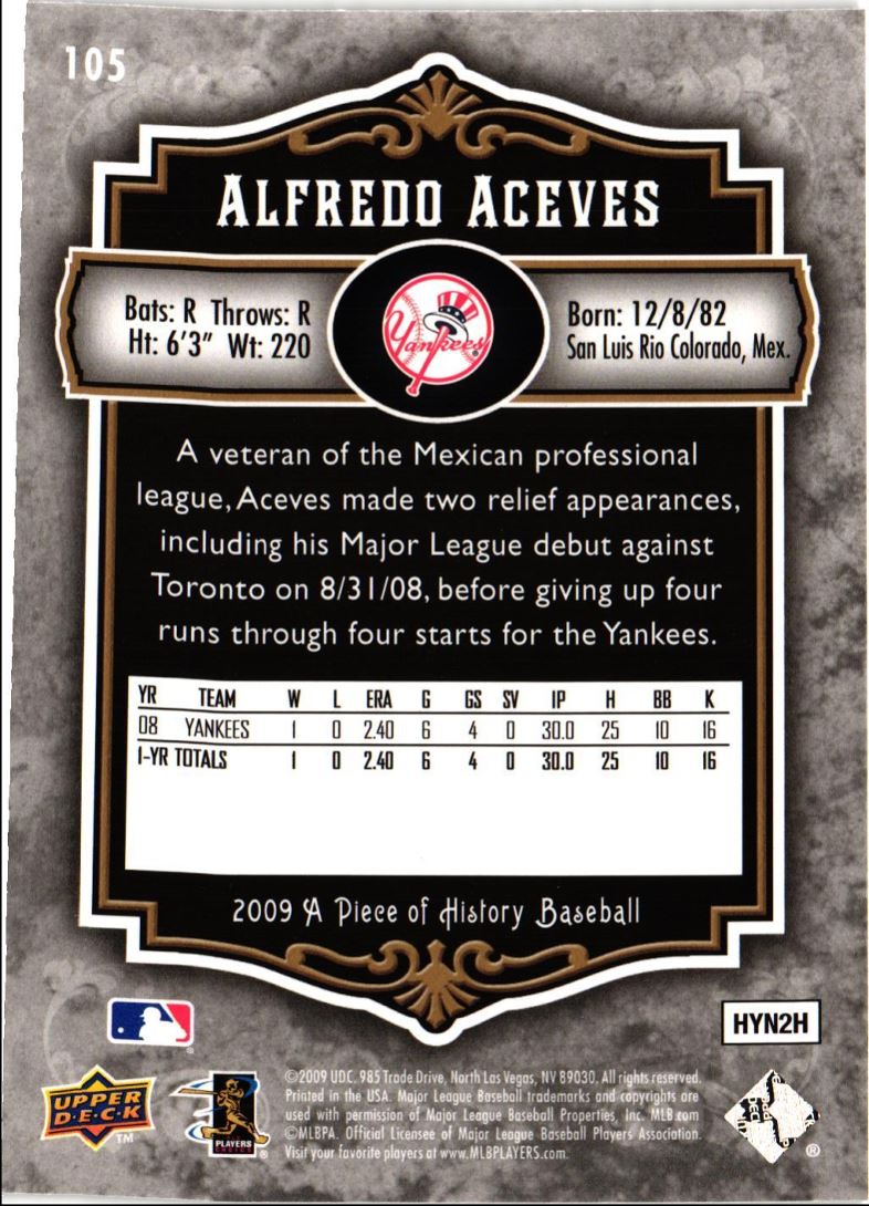 2009 Upper Deck A Piece of History Alfredo Aceves