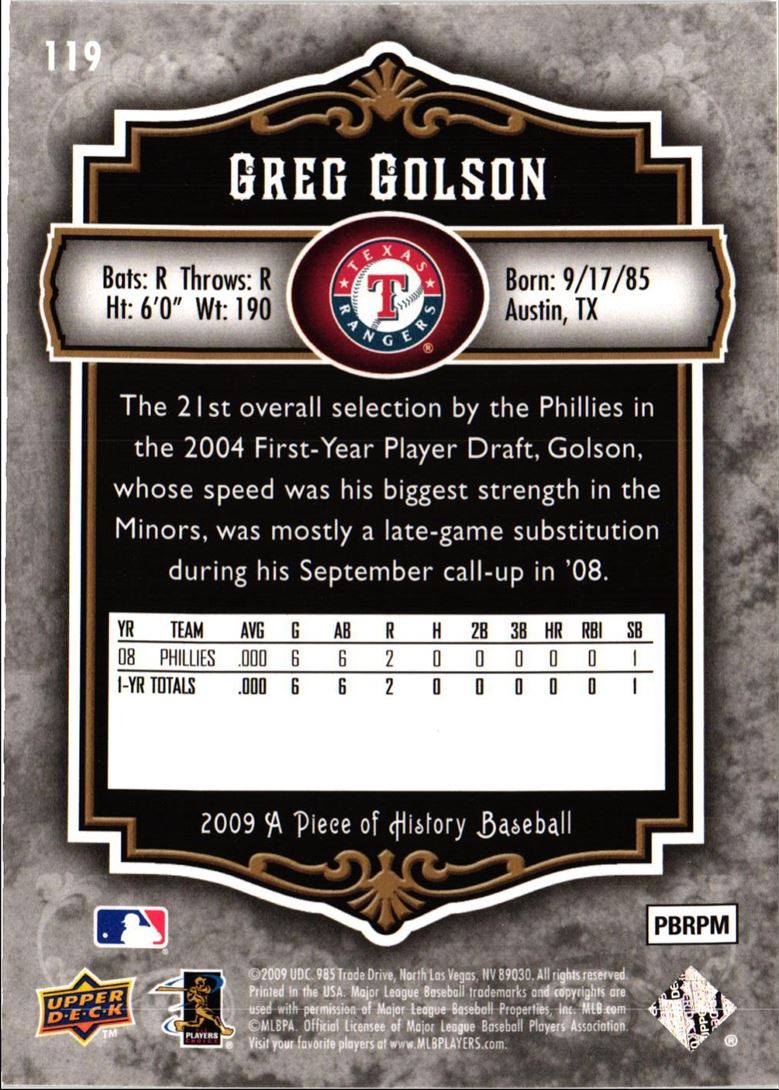 2009 Upper Deck A Piece of History Greg Golson