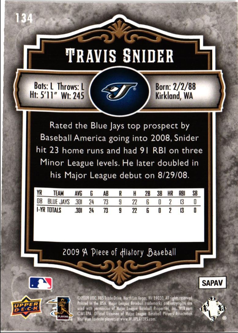 2009 Upper Deck A Piece of History Travis Snider