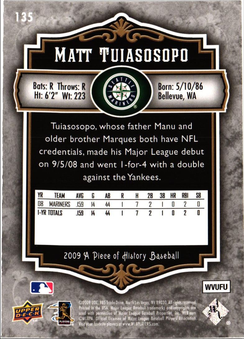 2009 Upper Deck A Piece of History Matt Tuiasosopo