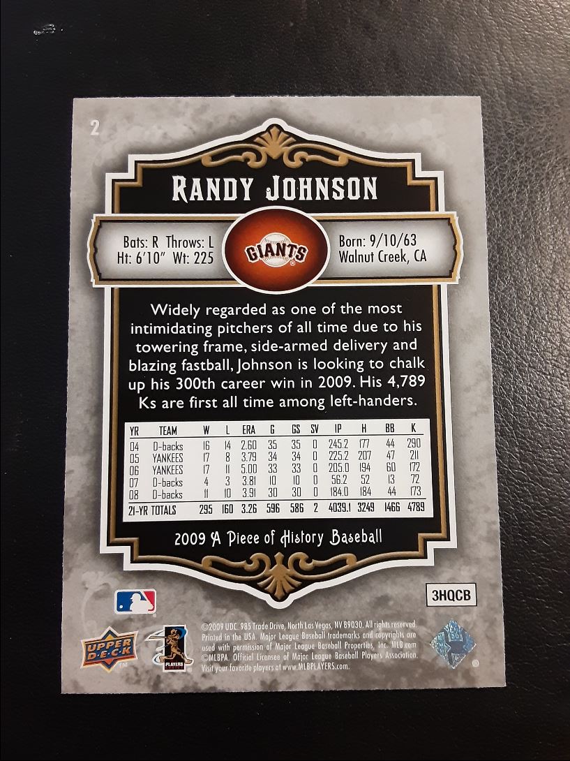 2009 Upper Deck A Piece of History Randy Johnson