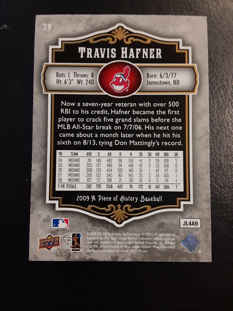 2009 Upper Deck A Piece of History Travis Hafner