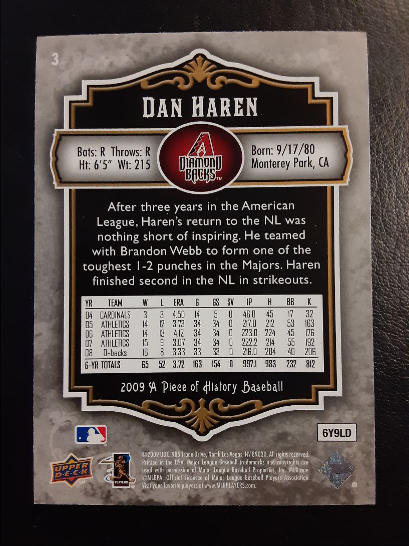 2009 Upper Deck A Piece of History Dan Haren