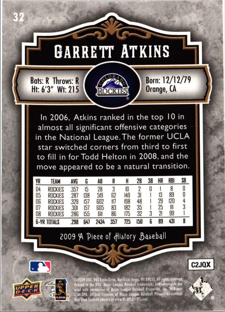 2009 Upper Deck A Piece of History Garrett Atkins