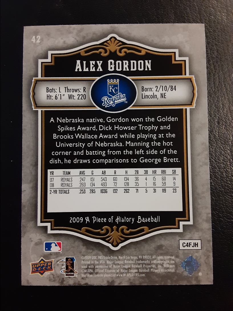 2009 Upper Deck A Piece of History Alex Gordon