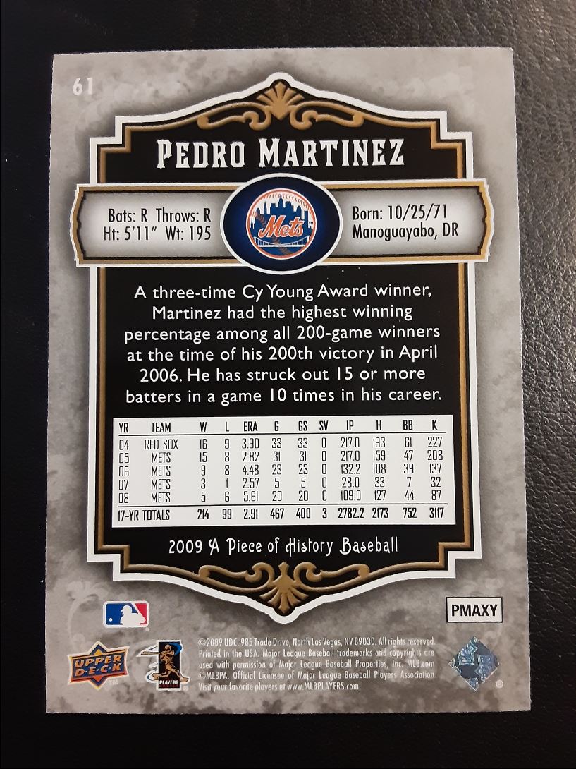 2009 Upper Deck A Piece of History Pedro Martinez