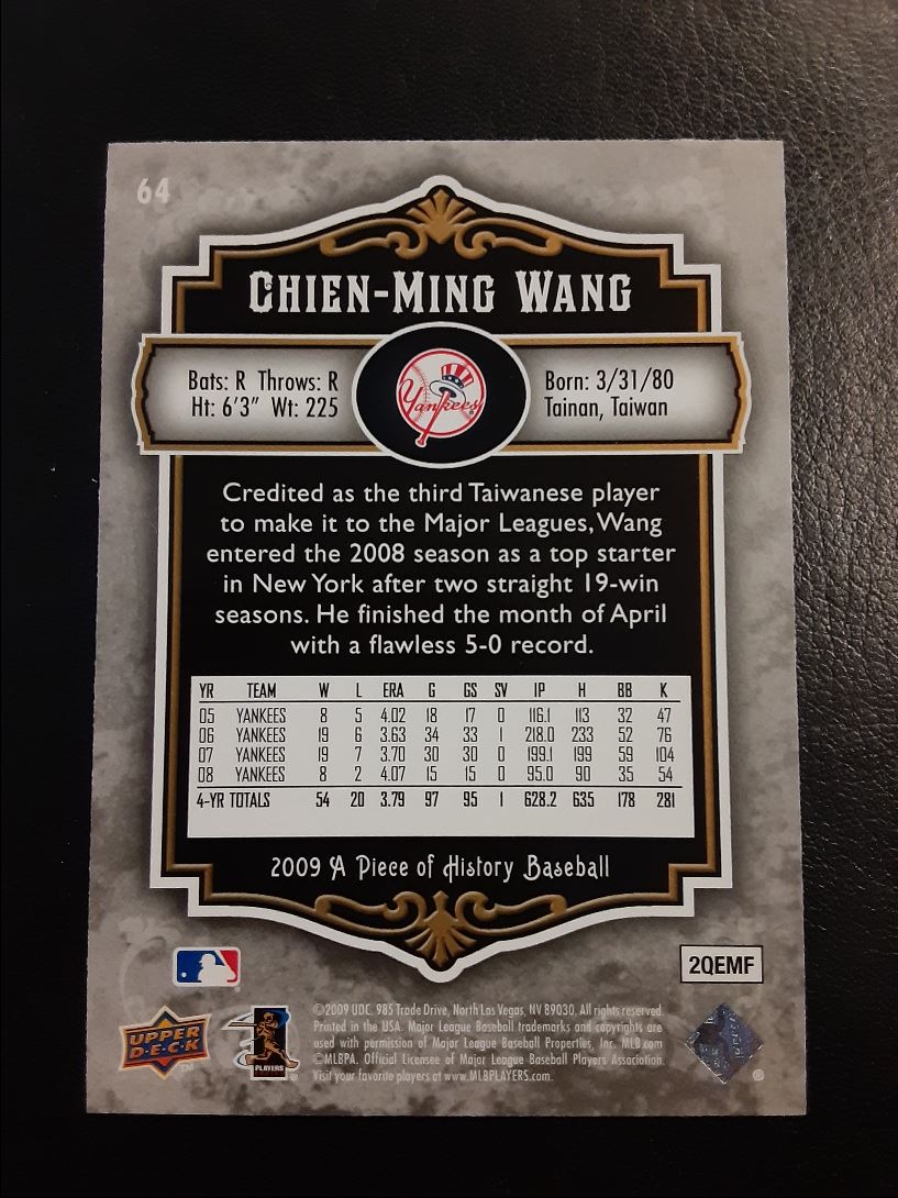 2009 Upper Deck A Piece of History Chien-Ming Wang