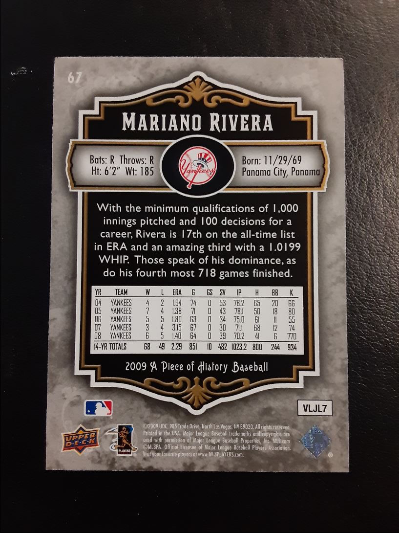 2009 Upper Deck A Piece of History Mariano Rivera