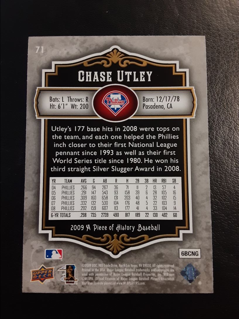 2009 Upper Deck A Piece of History Chase Utley