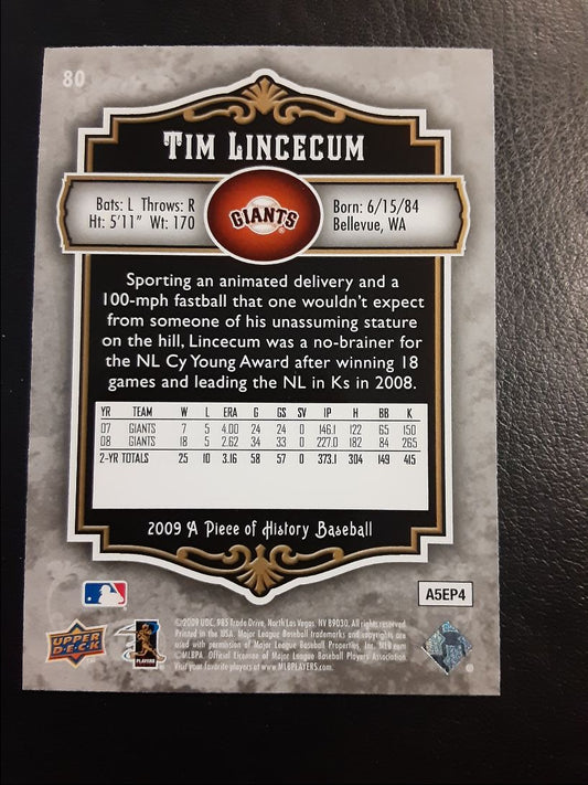 2009 Upper Deck A Piece of History Tim Lincecum