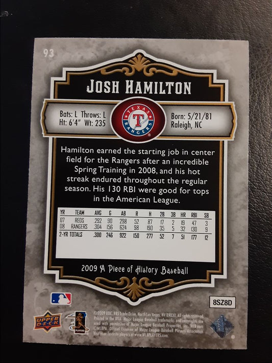 2009 Upper Deck A Piece of History Josh Hamilton