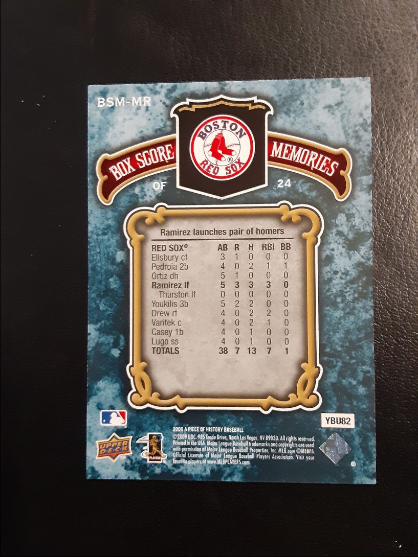 2009 Upper Deck A Piece of History Box Score Memories Manny Ramirez