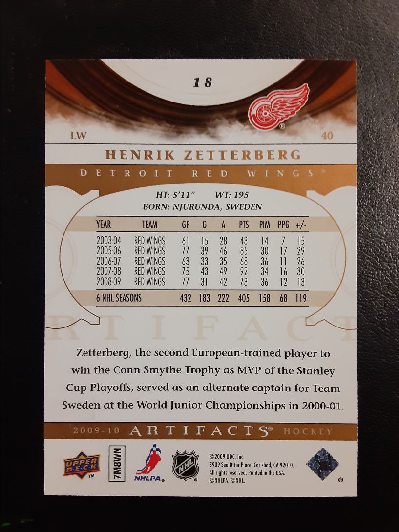 2009 Upper Deck Artifacts Henrik Zetterberg