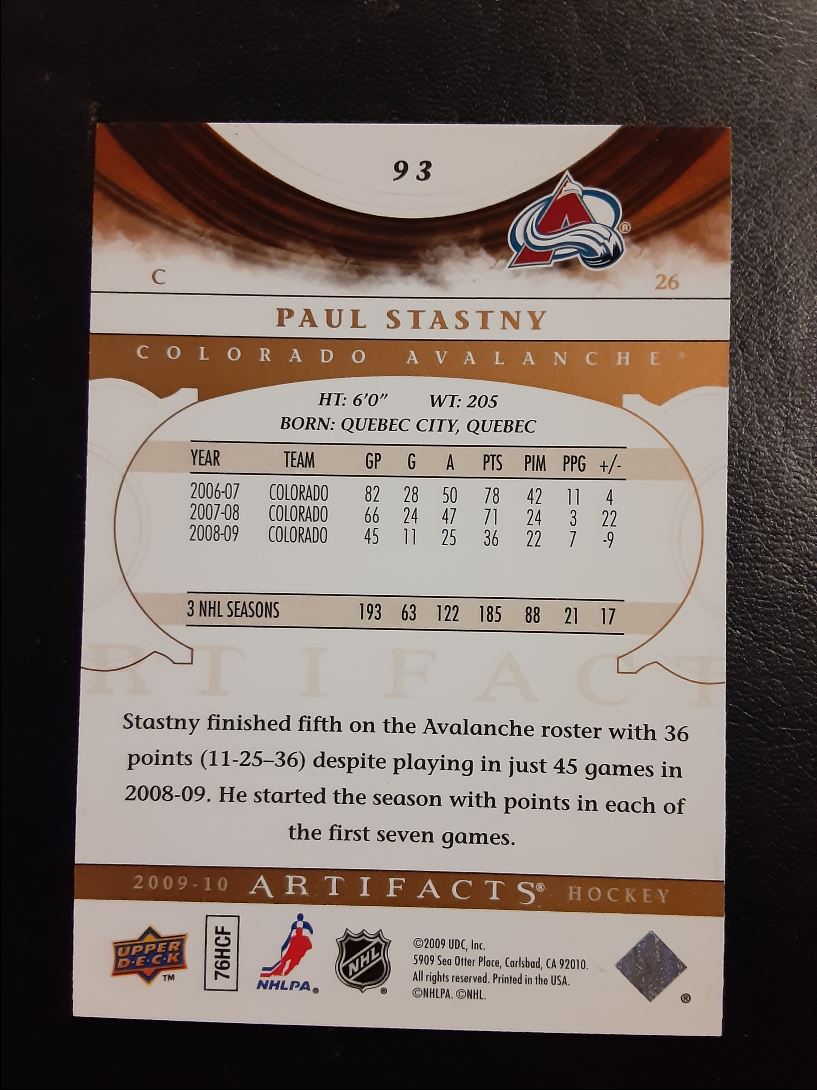 2009 Upper Deck Artifacts Paul Stastny