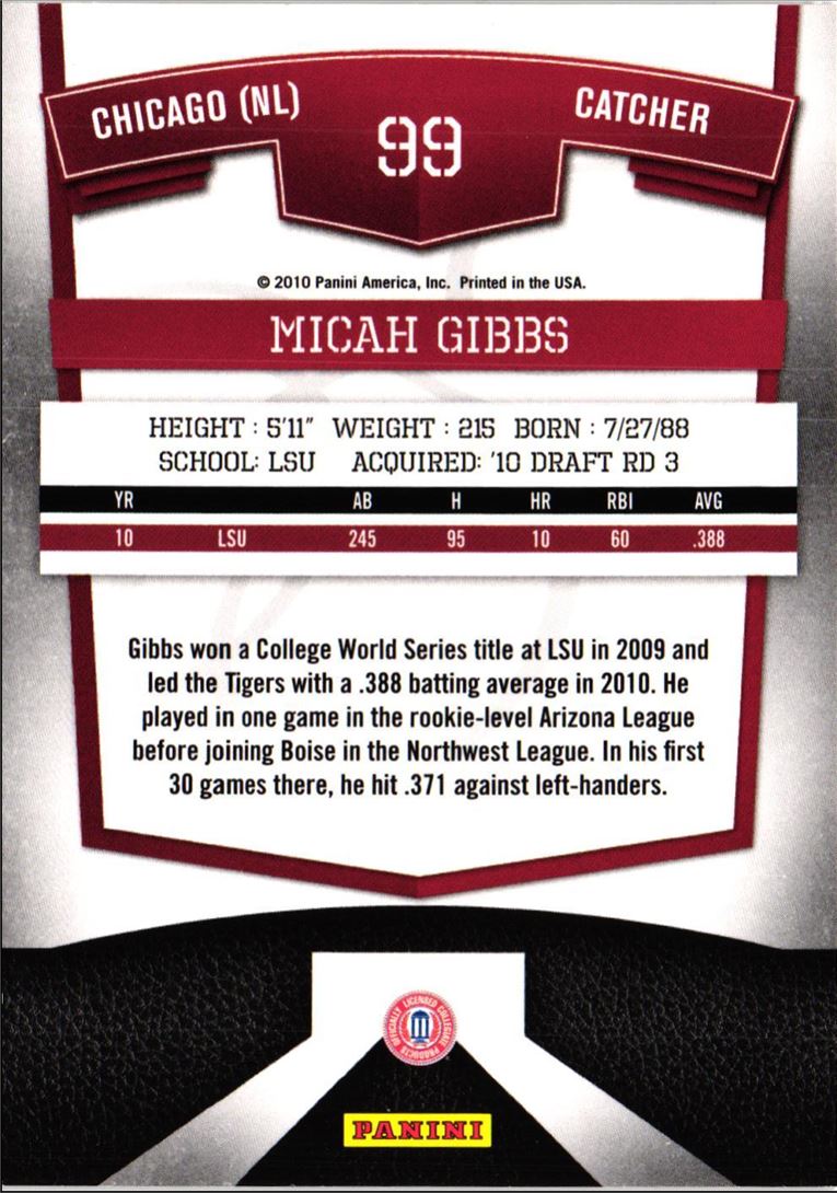 2010 Donruss Elite Extra Edition Micah Gibbs