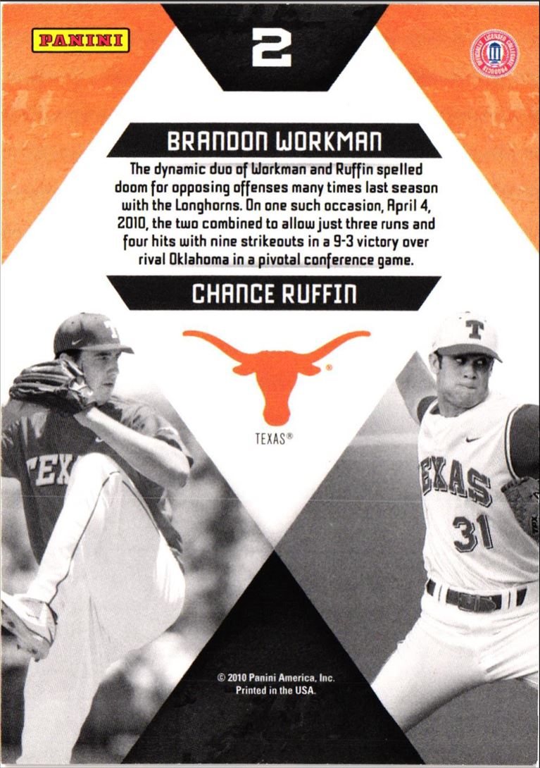 2010 Donruss Elite Extra Edition College Ties Brandon Workman/Chance Ruffin