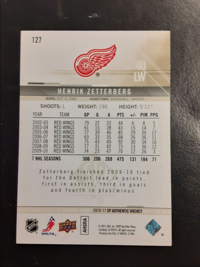 2010 SP Authentic Henrik Zetterberg