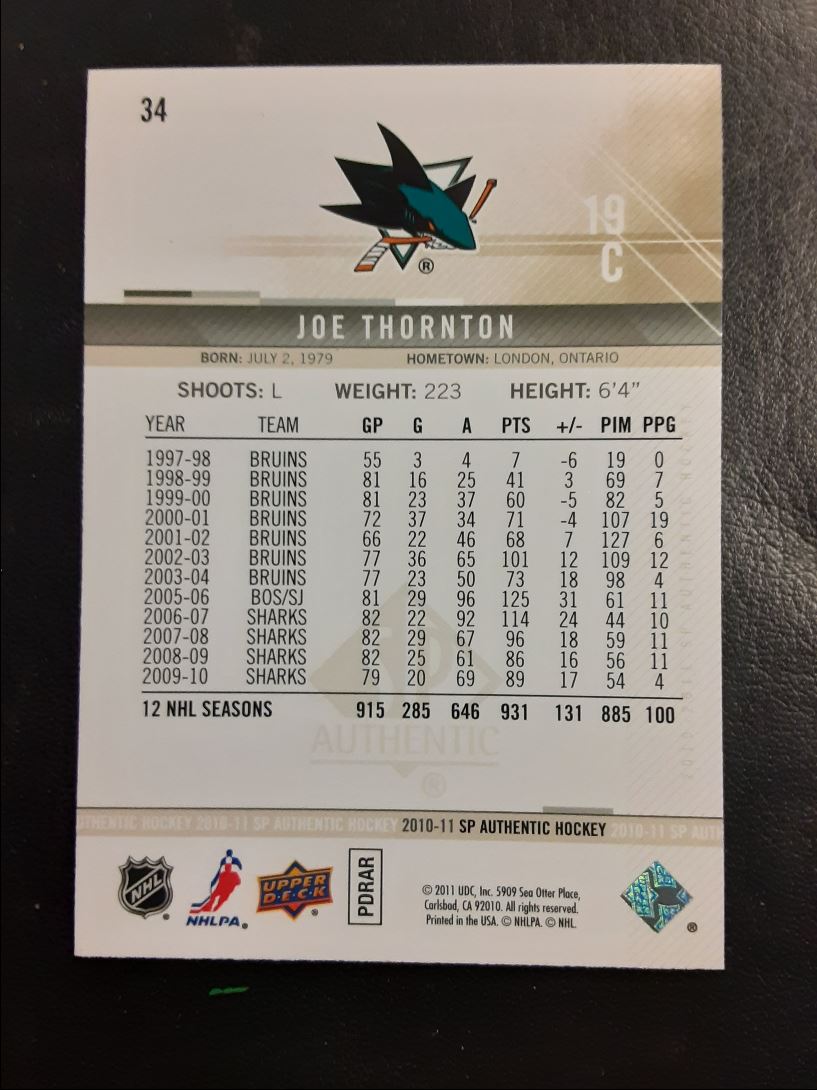 2010 SP Authentic Joe Thornton