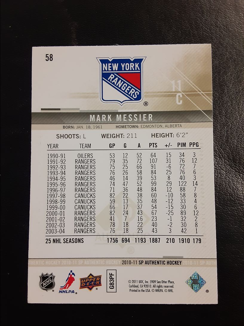 2010 SP Authentic Mark Messier