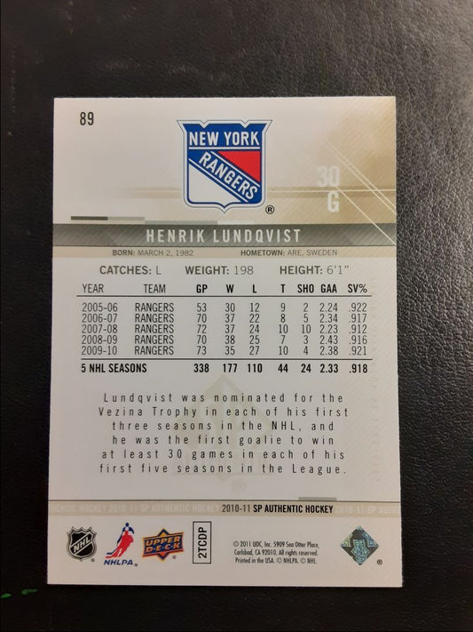 2010 SP Authentic Henrik Lundqvist