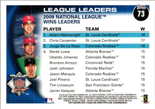 2010 Topps National League Wins Leaders