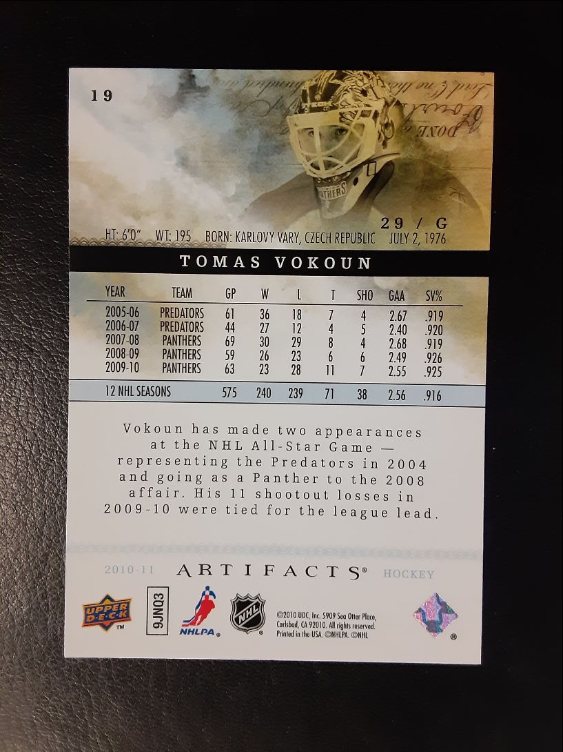 2010 Upper Deck Artifacts Tomas Vokoun