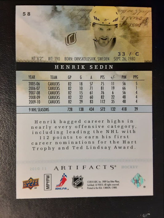 2010 Upper Deck Artifacts Henrik Sedin