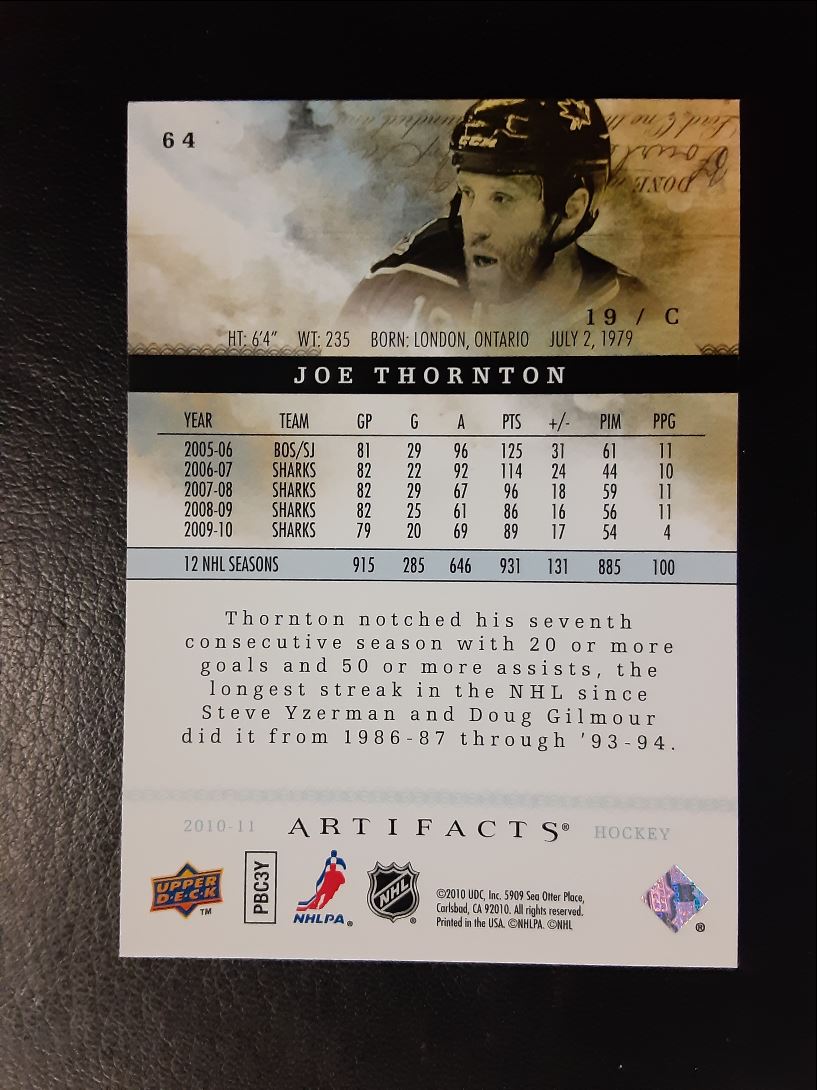 2010 Upper Deck Artifacts Joe Thornton