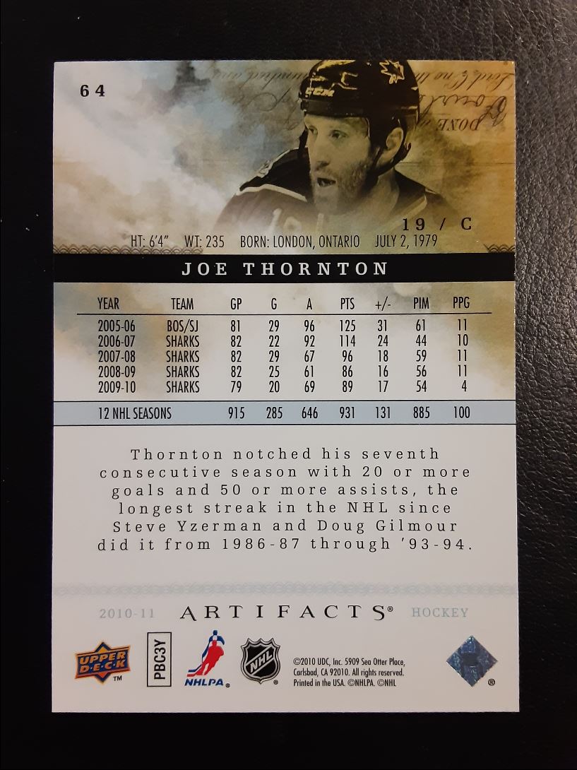 2010 Upper Deck Artifacts Joe Thornton