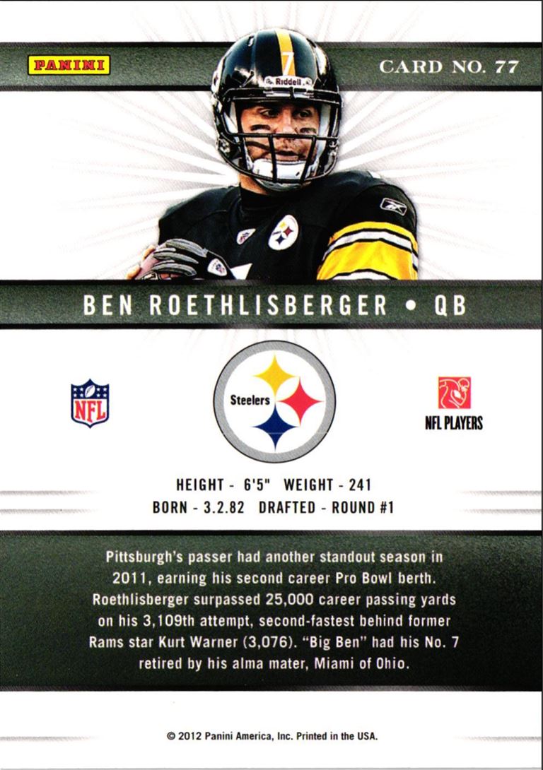 2011 Donruss Elite Ben Roethlisberger