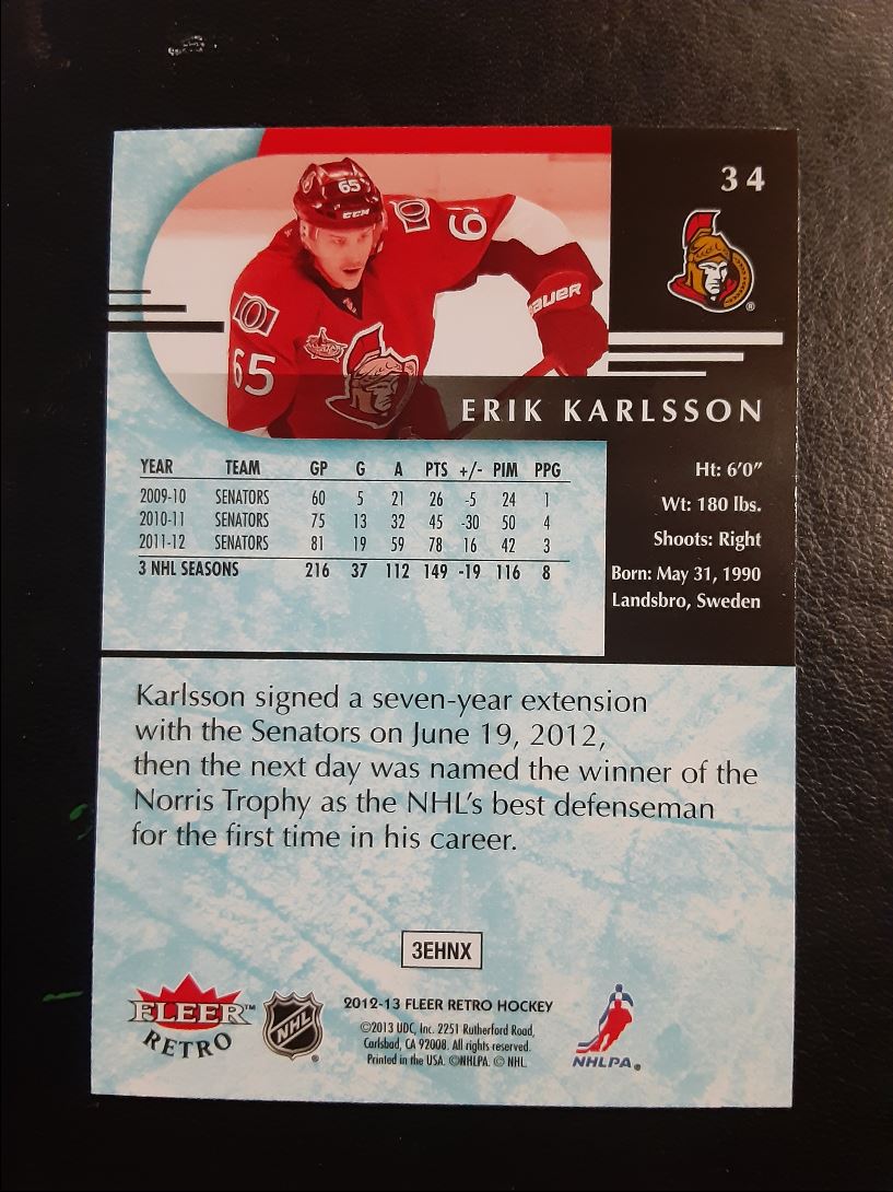 2012 Fleer Retro Erik Karlsson