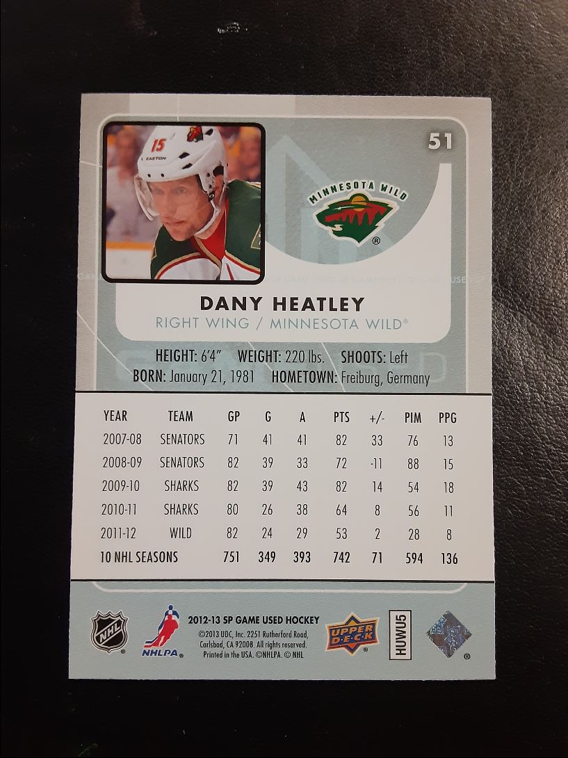 2012 SP Game Used Dany Heatley