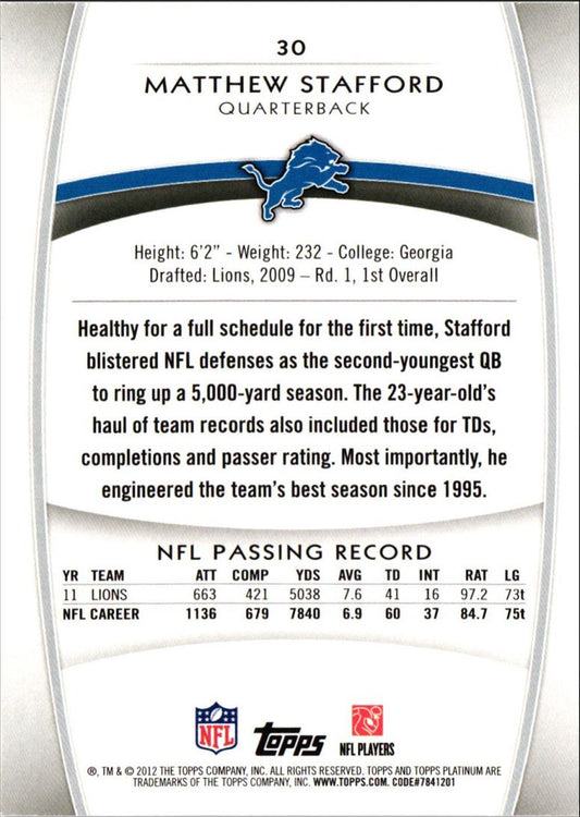 2012 Topps Platinum Matthew Stafford